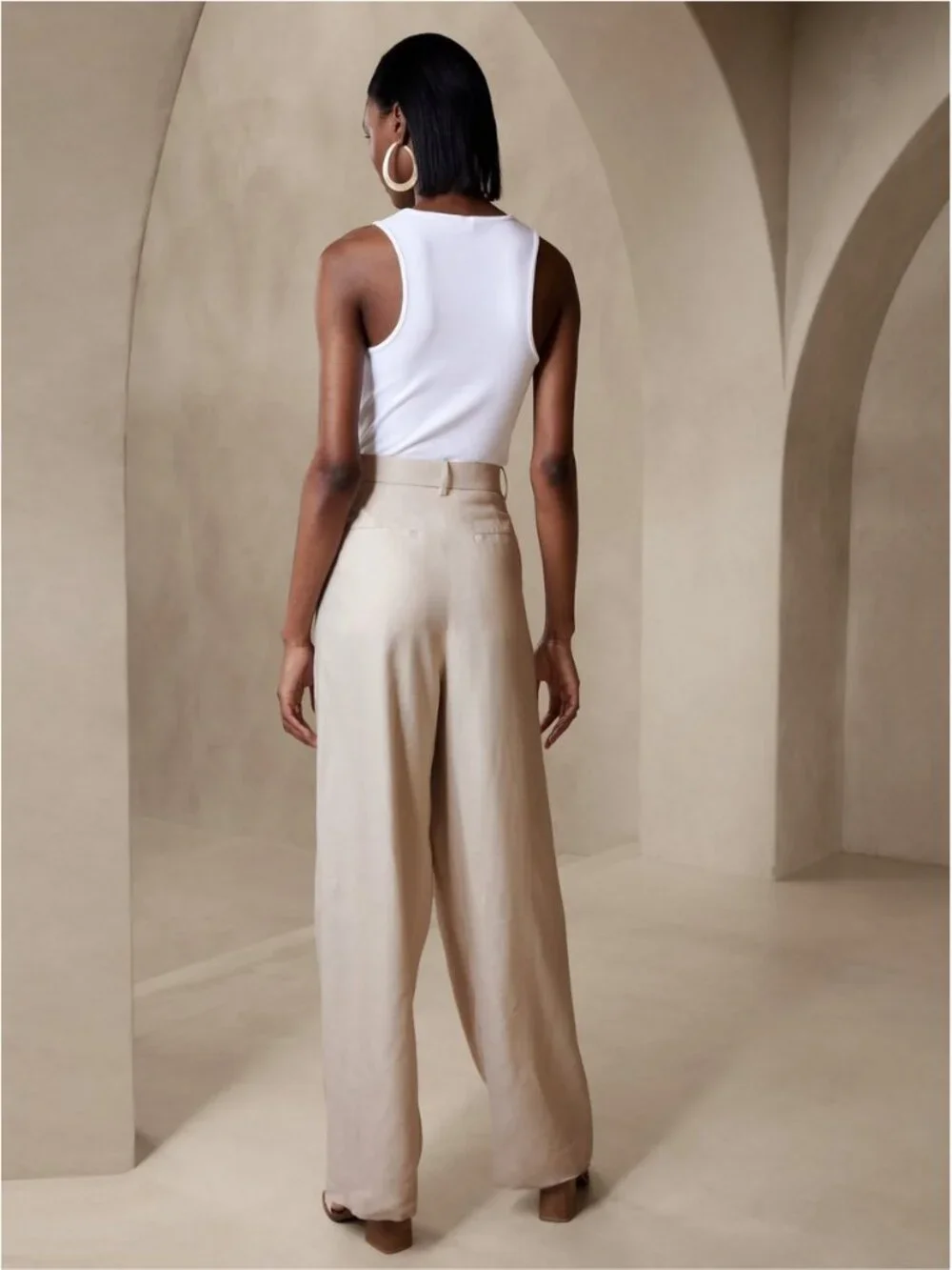 NWOT Banana Republic Lena Linen Blend Wide Leg Pants Cream Beige Sz 6